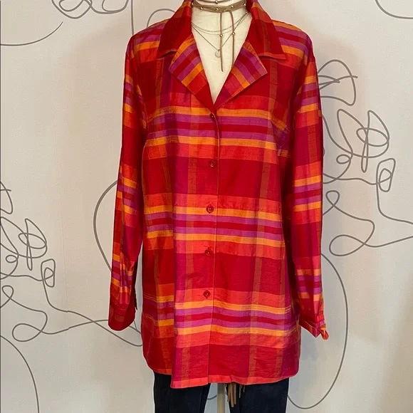 Avenue Red Multicolor Plaid Button-Down Shirt - Picture 7 of 7